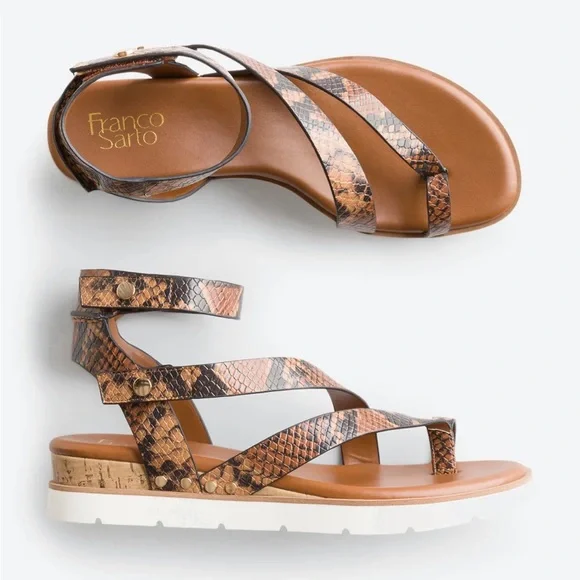 Franco Sarto Daven Wedge Sandal In Brown/Stone Snake Print
